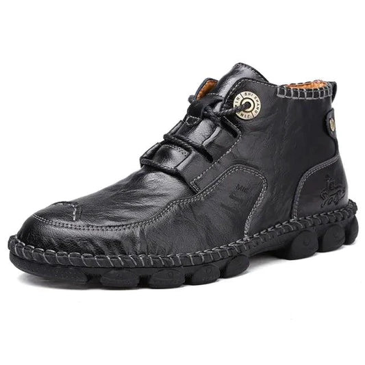 Men's stylish ankle boots by MANDOTOS featuring sleek leather design and secure lace-up closure.
