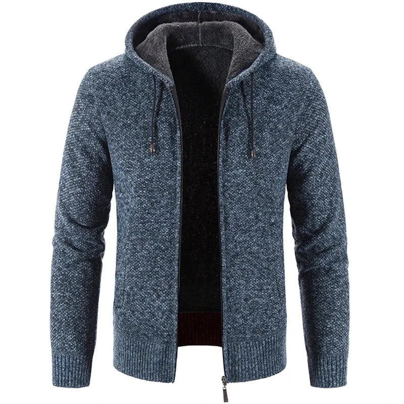 Men's stylish fleece cardigan jacket by MANDOTOS, featuring a cozy design with a button-up front and ribbed cuffs.