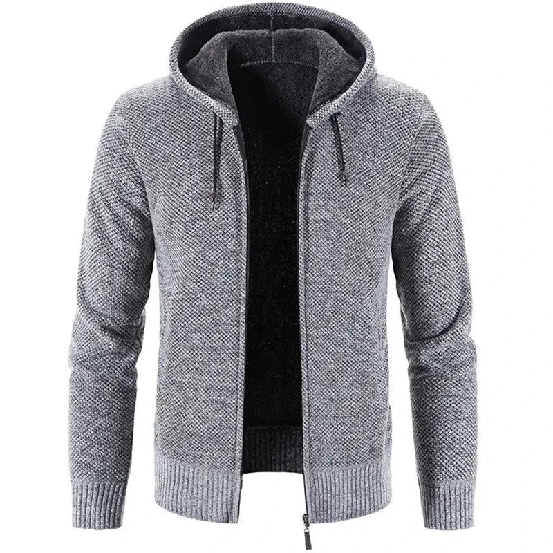 Men's stylish fleece cardigan jacket by MANDOTOS, featuring a cozy knit design, front pockets, and a classic button-up style.