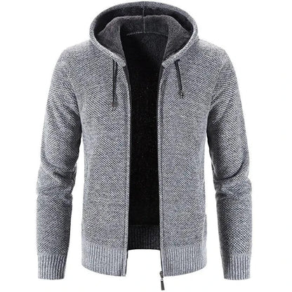 Men's stylish fleece cardigan jacket by MANDOTOS, featuring a cozy knit design, front pockets, and a classic button-up style.
