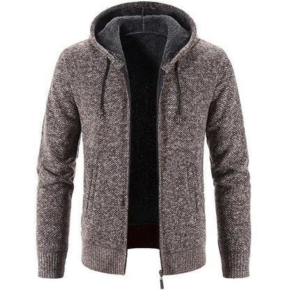 Men's stylish fleece cardigan jacket by MANDOTOS, featuring a cozy design with a button-up front and ribbed cuffs.