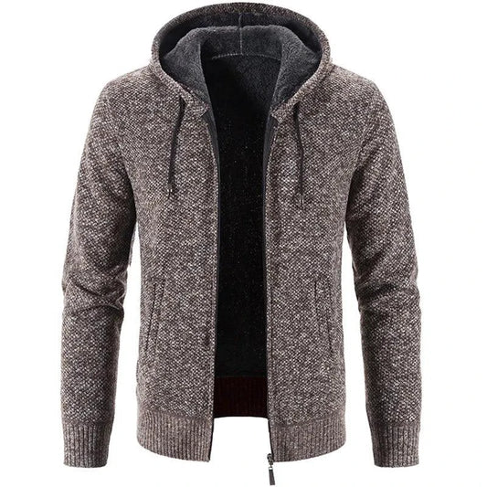 Men's stylish fleece cardigan jacket by MANDOTOS, featuring a cozy design with a button-up front and ribbed cuffs.
