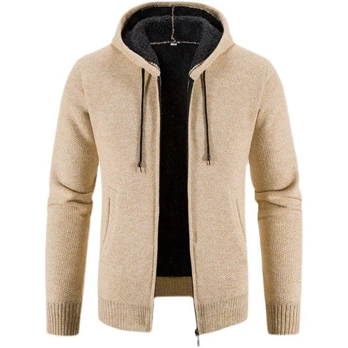 Men's stylish fleece cardigan jacket by MANDOTOS, featuring a cozy knit design, front pockets, and a casual fit.