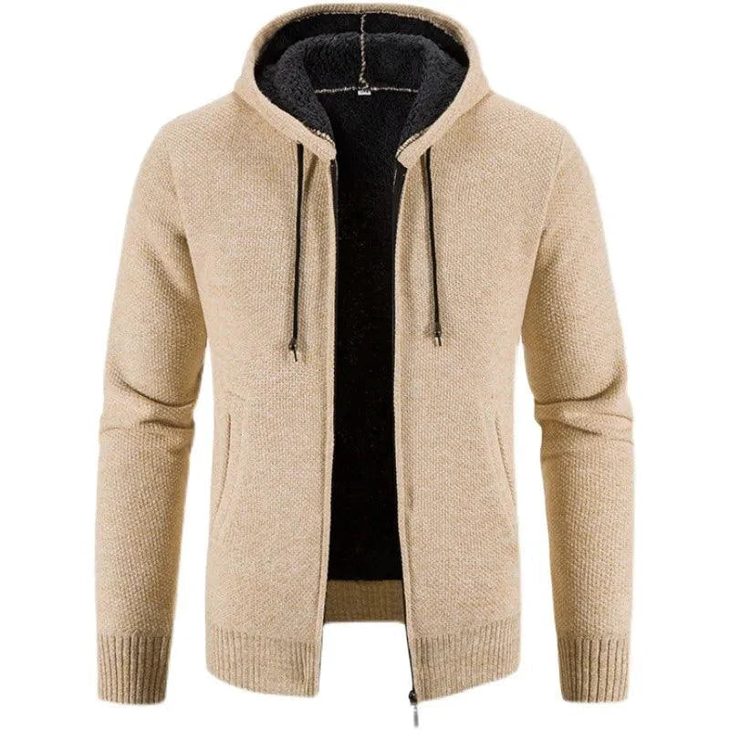 Men's stylish fleece cardigan jacket by MANDOTOS, featuring a cozy knit design and a front button closure, ideal for casual wear.