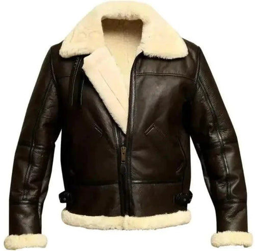 Men's stylish winter leather jacket with fur lining by MANDOTOS, featuring a classic design and warm, rugged exterior.