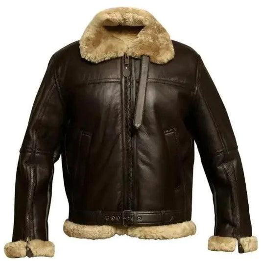Men's stylish winter leather jacket with fur lining by MANDOTOS, featuring a sleek design and warm, comfortable fit.