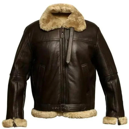 Men's stylish winter leather jacket with fur lining by MANDOTOS, featuring a sleek design and warm, durable leather exterior.