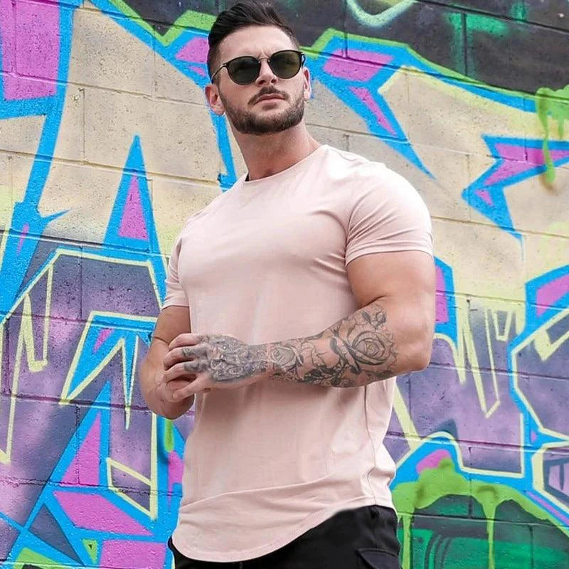 Men's summer muscle T-shirt by MANDOTOS, lightweight gym workout shirt with sleeveless design and athletic fit.