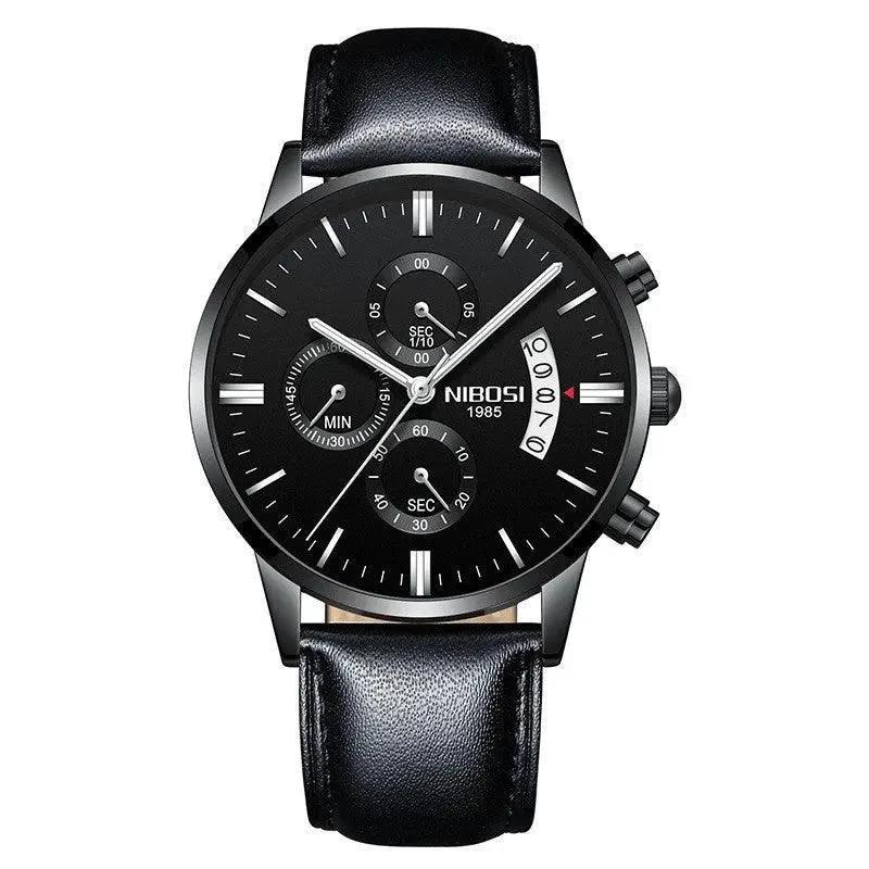 Men's MANDOTOS stylish watch with a sleek silver dial and leather strap, showcasing a modern, elegant timepiece design.
