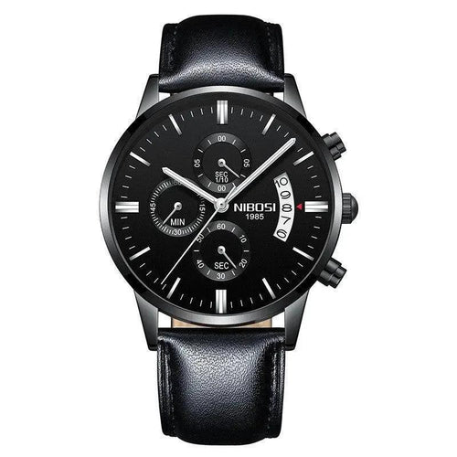 Men's MANDOTOS stylish watch with a sleek silver dial and leather strap, showcasing a modern, elegant timepiece design.