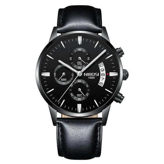 Men's MANDOTOS stylish watch with a sleek silver dial and leather strap, showcasing a modern, elegant timepiece design.