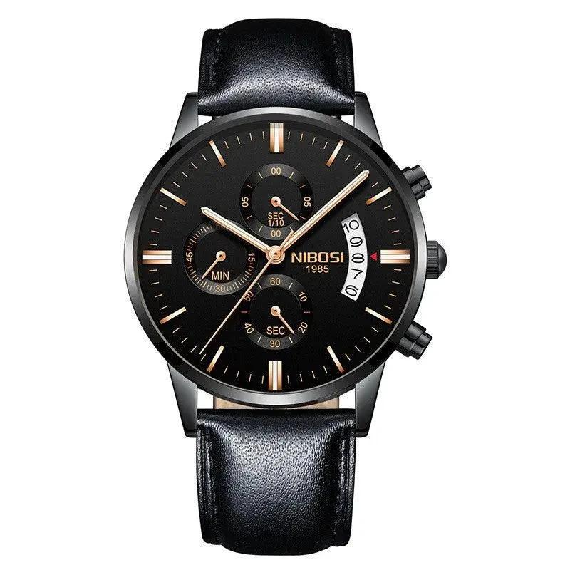 Mandotos men's stylish watch with black leather strap and silver dial, showcasing a modern timepiece from the collection.