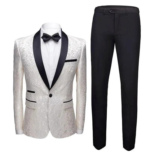 Men's wedding suit set by MANDOTOS, formal dress suit with jacket, trousers, and shirt, perfect for special occasions.