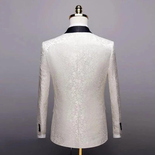 Men's wedding suit set by MANDOTOS, formal dress suit with jacket, trousers, and tie, perfect for wedding ceremonies and formal events.