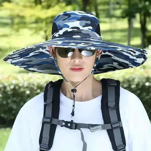 Men's wide brim sun protection hat by MANDOTOS featuring a broad brim and lightweight fabric for outdoor sun shielding.