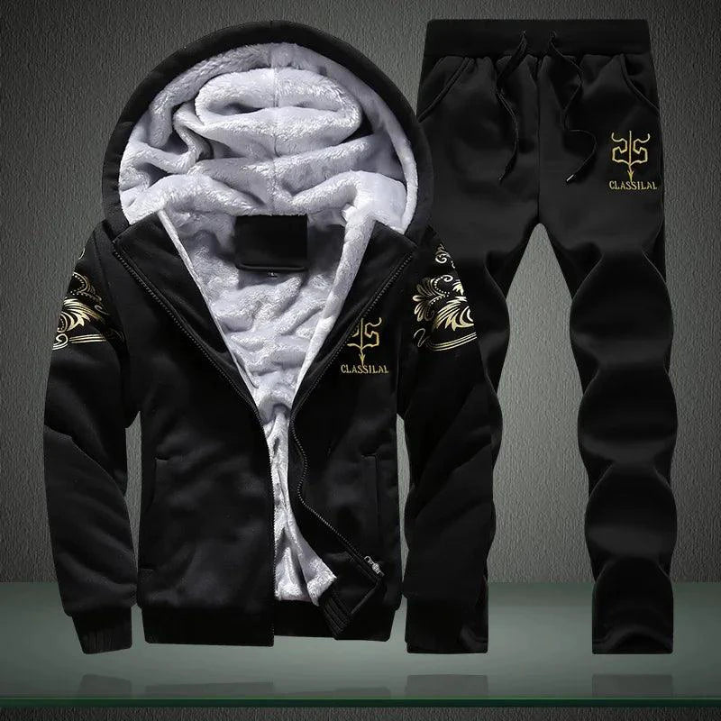 Men's winter sports set by MANDOTOS, stylish and warm 2-piece outdoor ensemble with insulated jacket and pants for winter adventures.