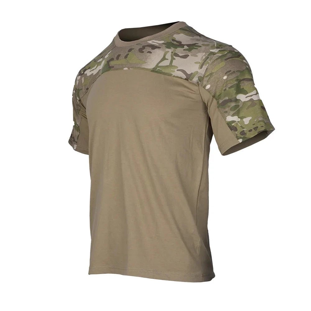 Mandotos men's camouflage tactical combat shirt with breathable fabric, suitable for hunting, outdoor activities, and workouts.