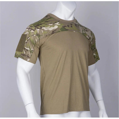 Mandotos men's camouflage tactical combat shirt with breathable fabric, suitable for hunting, outdoor activities, and workouts.