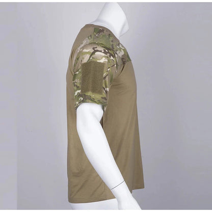 Mandotos men's camouflage tactical T-shirt with breathable fabric, suitable for hunting, outdoor activities, and workouts.