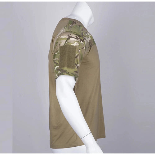 Mandotos men's camouflage tactical T-shirt with breathable fabric, suitable for hunting, outdoor activities, and workouts.