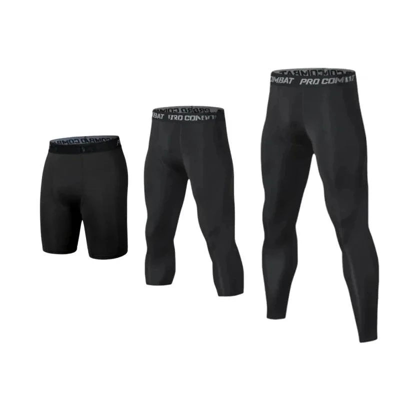 Mandotos men's compression pants in black, featuring sleek athletic design and breathable fabric for running and workout activities.