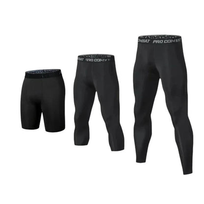 Mandotos men's compression pants in black, featuring sleek athletic design and breathable fabric for running and workout activities.