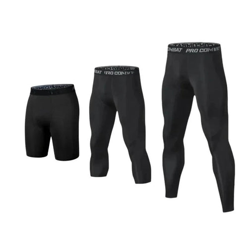 Mandotos men's compression pants in black, featuring sleek athletic design and breathable fabric for running and workout activities.