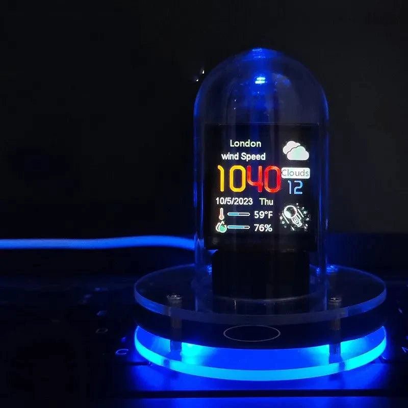 Mandotos MeteorGlow RGB Desk Clock with colorful LED lighting, modern design, and digital display for stylish workspace decor.