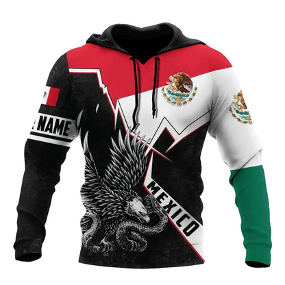 Mandotos Mexico 3D eagle print pullover hoodie made of soft corduroy with detailed eagle design for casual wear.