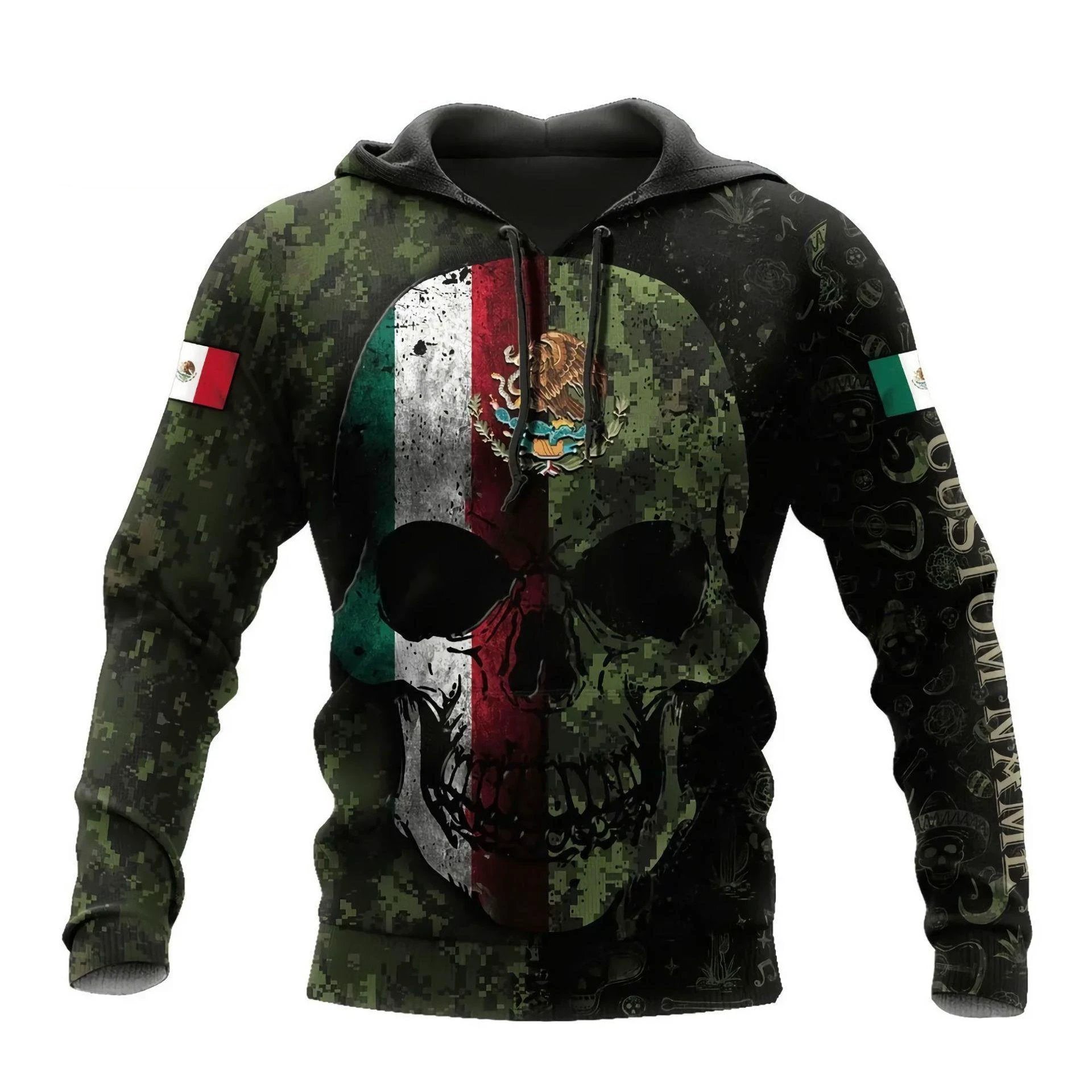 Mandotos Mexico 3D eagle print pullover hoodie in corduroy, featuring a detailed eagle design on the front.
