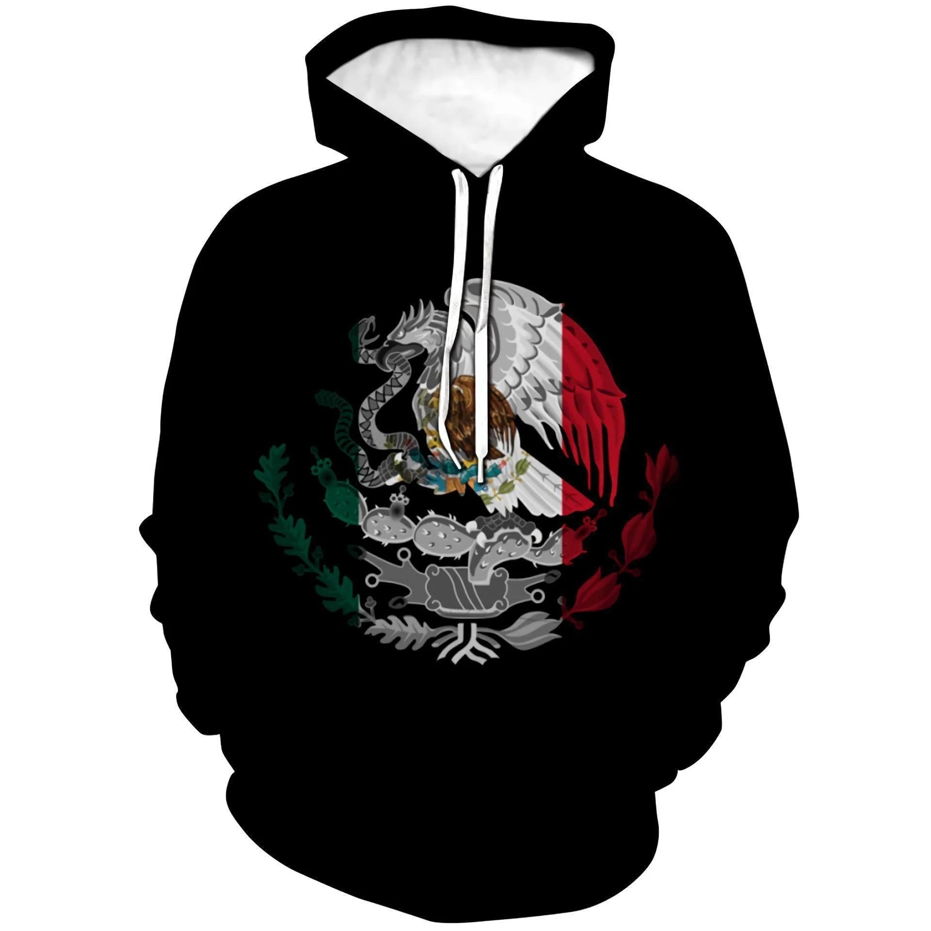 Mandotos Mexico 3D Eagle print pullover hoodie made of corduroy, showcasing a detailed eagle design on the front.