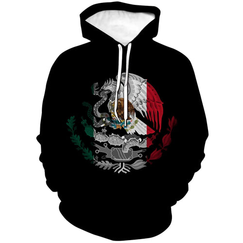 Mandotos Mexico 3D Eagle print pullover hoodie made of corduroy, showcasing a detailed eagle design on the front.