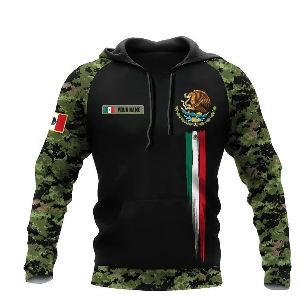 Mandotos Mexico 3D eagle print pullover hoodie in soft corduroy fabric, featuring a bold eagle graphic on the front.