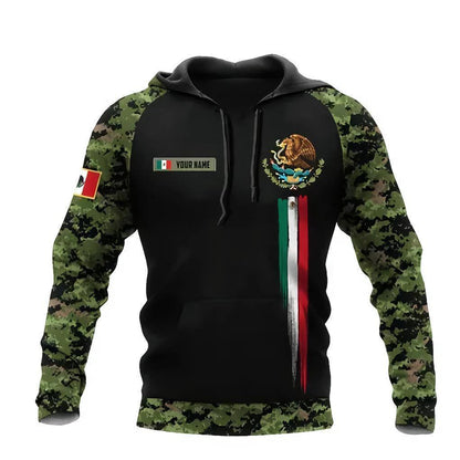 Mandotos Mexico 3D eagle print pullover hoodie in soft corduroy fabric, featuring a bold eagle graphic on the front.