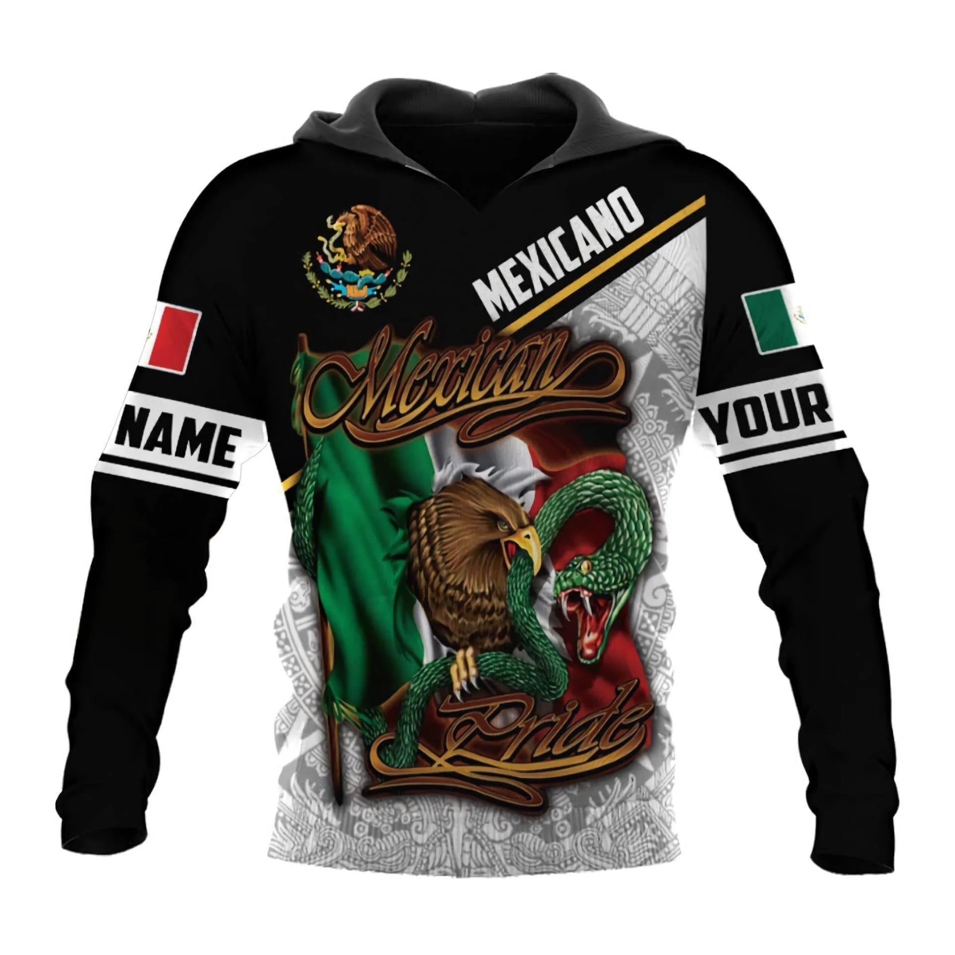 Mandotos Mexico 3D eagle print pullover hoodie in soft corduroy fabric, featuring a bold eagle graphic on the front.
