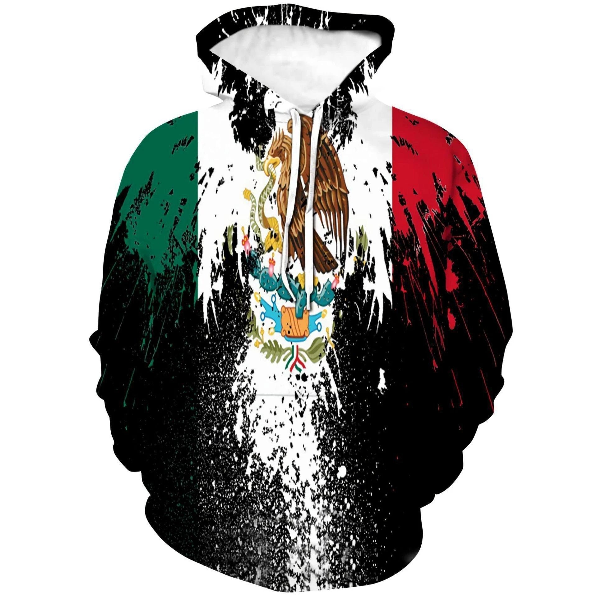 Mandotos Mexico 3D eagle print pullover hoodie made of corduroy, featuring a bold eagle graphic design on the front.