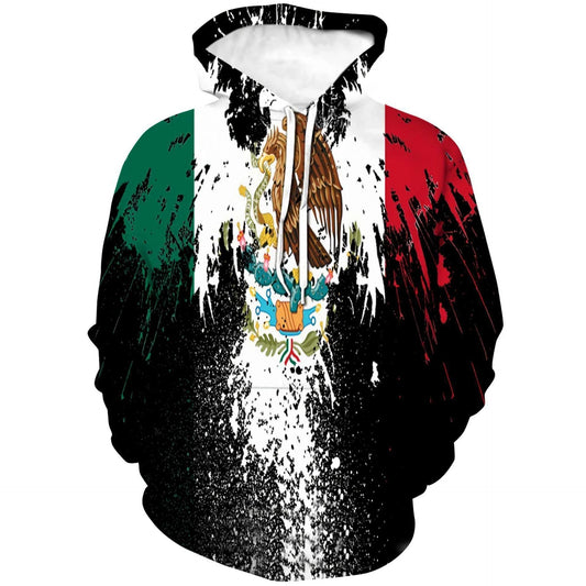 Mandotos Mexico 3D eagle print pullover hoodie made of corduroy, featuring a bold eagle graphic design on the front.