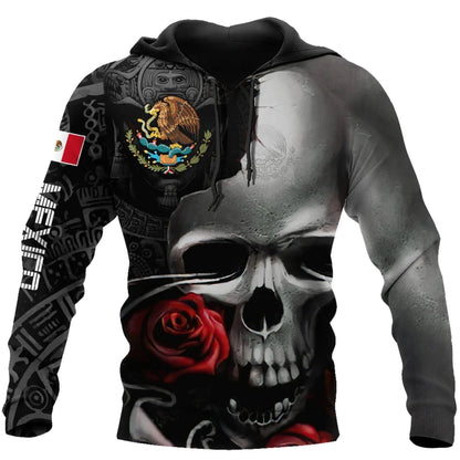 Mandotos Mexico 3D eagle print pullover hoodie in soft corduroy, featuring a bold eagle graphic design on the front.