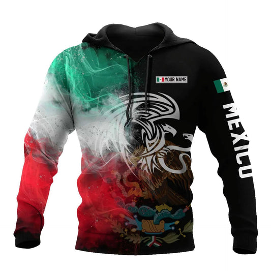 Mandotos Mexico 3D eagle print pullover hoodie in corduroy fabric, featuring a detailed eagle graphic on the front.