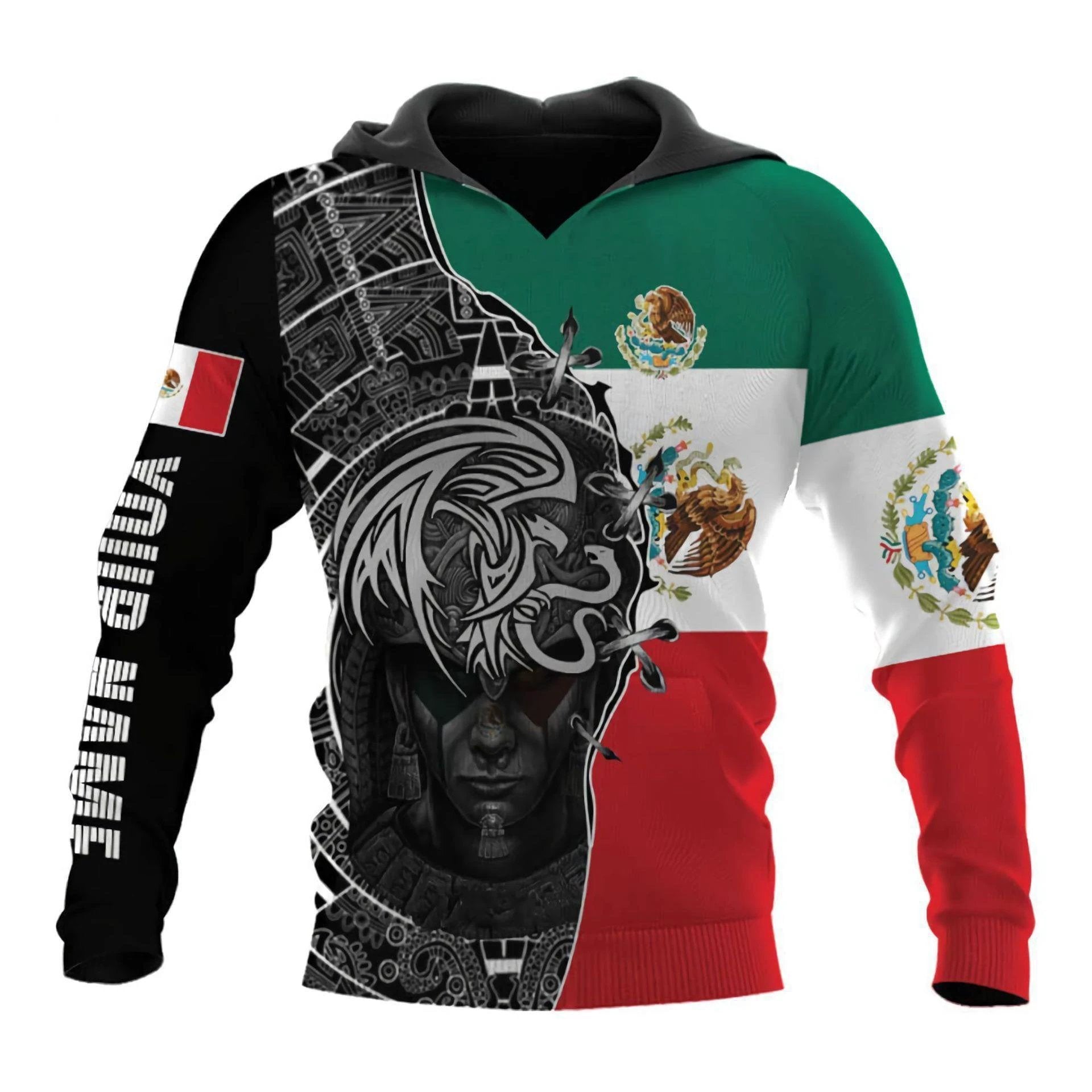 Mandotos Mexico 3D eagle print pullover hoodie made of corduroy fabric, featuring a detailed eagle design on the front.