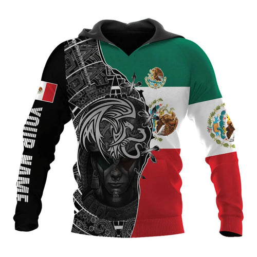 Mandotos Mexico 3D eagle print pullover hoodie made of corduroy fabric, featuring a detailed eagle design on the front.