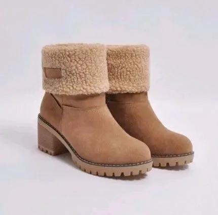 Mandotos mid-tube suede snow boots with thick heels and warm lining, ideal for winter outdoor wear.