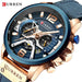 Mandotos military leather chronograph wristwatch with black dial, silver case, and brown leather strap, rugged and stylish timepiece.