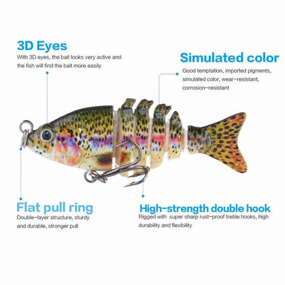 Mandotos mini multi-jointed swimbait fishing lure with realistic fish design and multiple joints for lifelike swimming action.