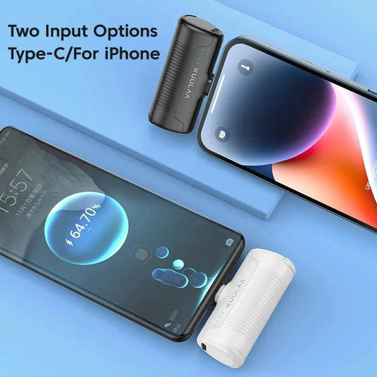 Mandotos Mini Power Bank 4500mAh compact portable charger with USB port, black design for on-the-go device charging.
