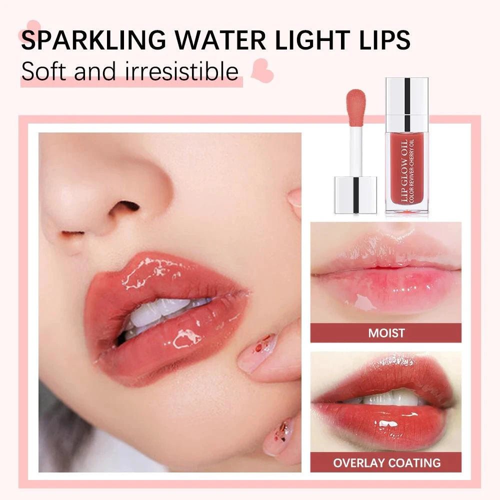 Mandotos moisturizing lip balm oil with plumping and exfoliating lip gloss, featuring a sleek tube and glossy finish