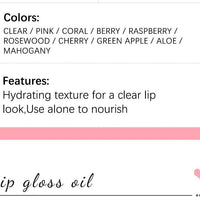 Mandotos moisturizing lip balm oil with plumping and exfoliating lip gloss in a clear container, showcasing glossy finish and smooth texture.