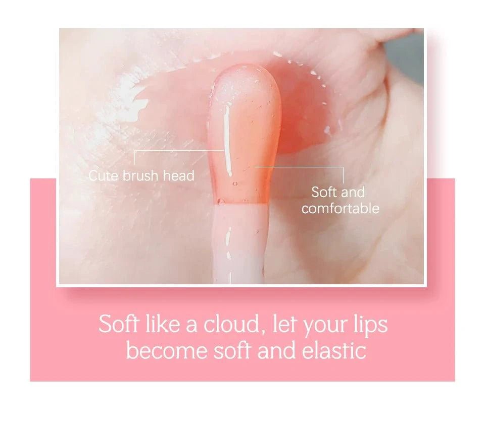 Mandotos moisturizing lip balm oil with plumping and exfoliating lip gloss, showcasing smooth, glossy lips in a close-up shot.