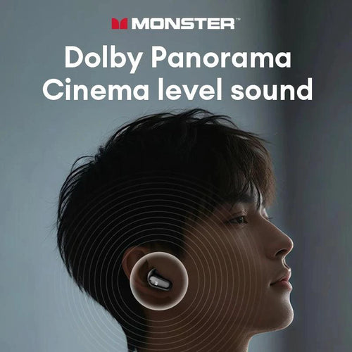 MANDOTOS Monster MQT52 wireless Bluetooth 5.4 earphones with long battery life, stereo sound, dual mode, and built-in microphone.
