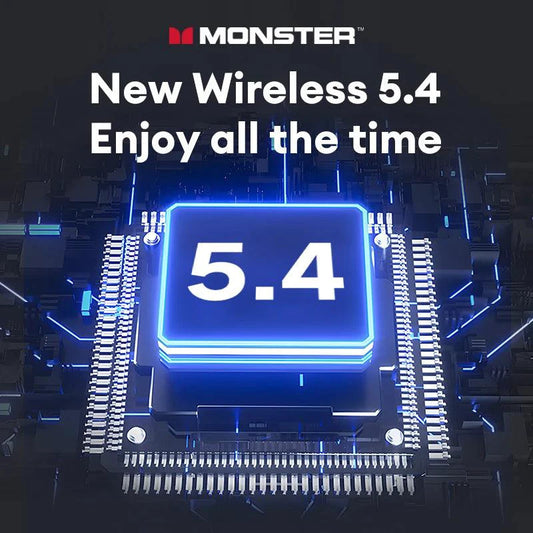 Mandotos Monster MQT52 wireless Bluetooth 5.4 earphones with long battery life, HIFI stereo sound, dual mode, and built-in mic.